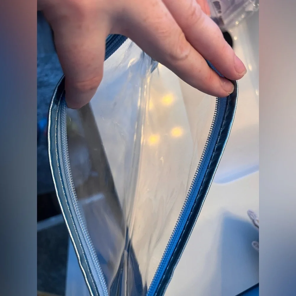 Clear and Blue Trim Cosmetic Bag